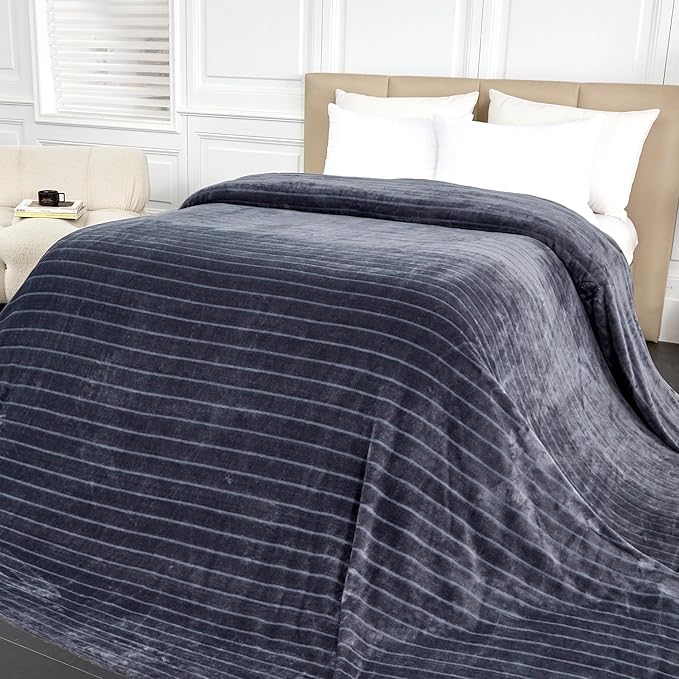 Extra Large 120x120 Inch Giant Soft Cozy Fleece Blanket, Huge Oversized Seamless King 3D Jacquard Decorative California King Blanket for Bed, Couch, Travel - Striped Dark Grey