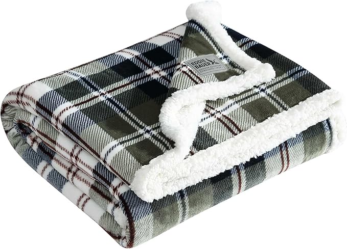 Eddie Bauer - Throw Blanket, Ultra-Soft Plush Bedding with Faux Shearling Reverse, Throw Blanket for Couch & Bed (Trailhead Plaid Green, 50" x 60")