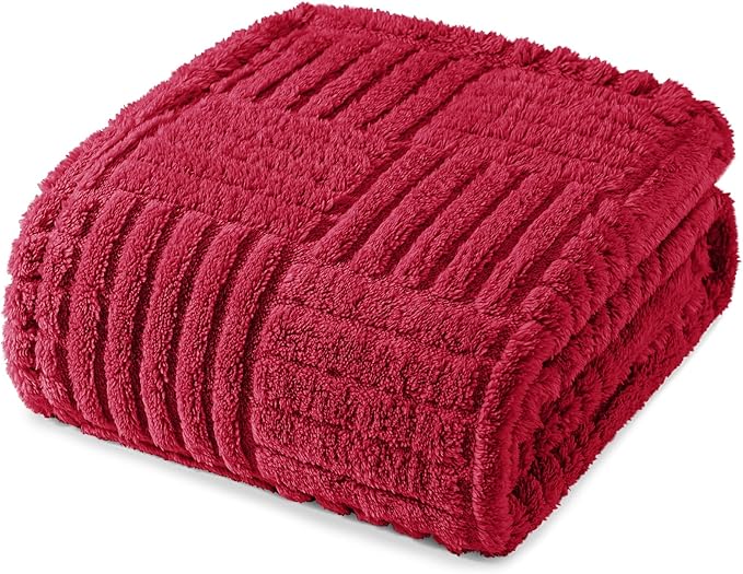 Whale Flotilla Lightweight Fleece Twin Size Blanket for Bed, Fuzzy Soft Blankets with Decorative Jacquard Pattern for All Season, Warm and Fluffy, 60x80 Inch, Red