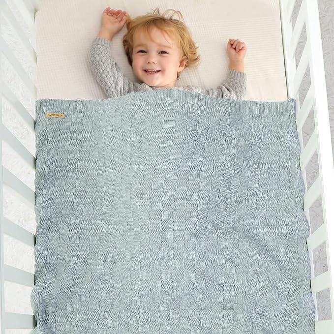LAWKUL Baby Blanket Blue Newborn Babe Blankets Cable Knitted Soft Receiving Swaddle Cuddle Toddler Boy Girl Stroller 40"x30"