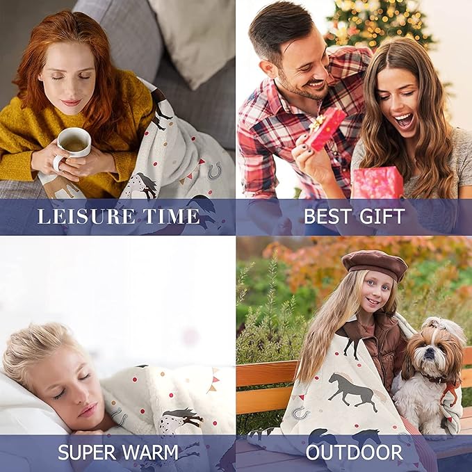 Horse Blanket, Soft Warm Fuzzy Fleece Plush Blanket 80''x60'', Smooth Cozy Flannel Throw Blanket for Bed/Couch/Office/Camping