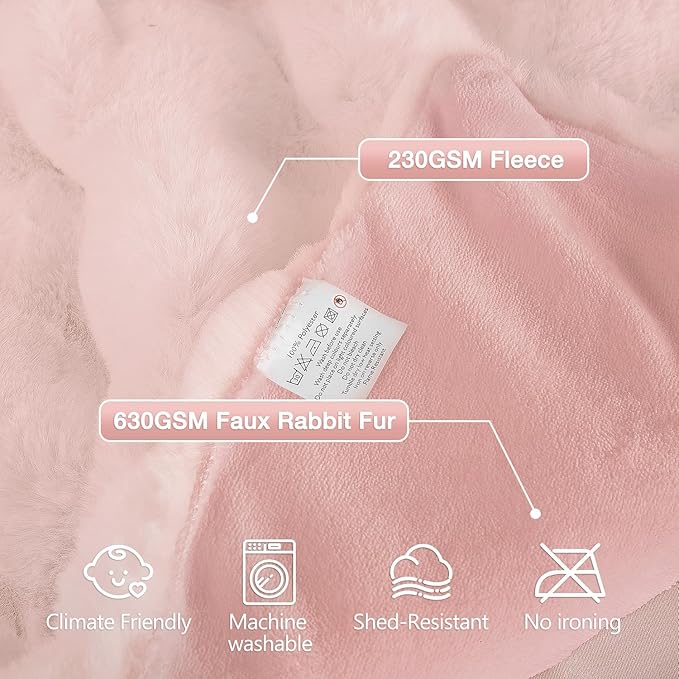 Pink Fluffy Blanket Queen Size 90x90 Faux Fur Soft Furry Blanket for Bed Couch Cozy Fuzzy Throw Queen Blankets for Bedroom Home Decor 1000 GSM