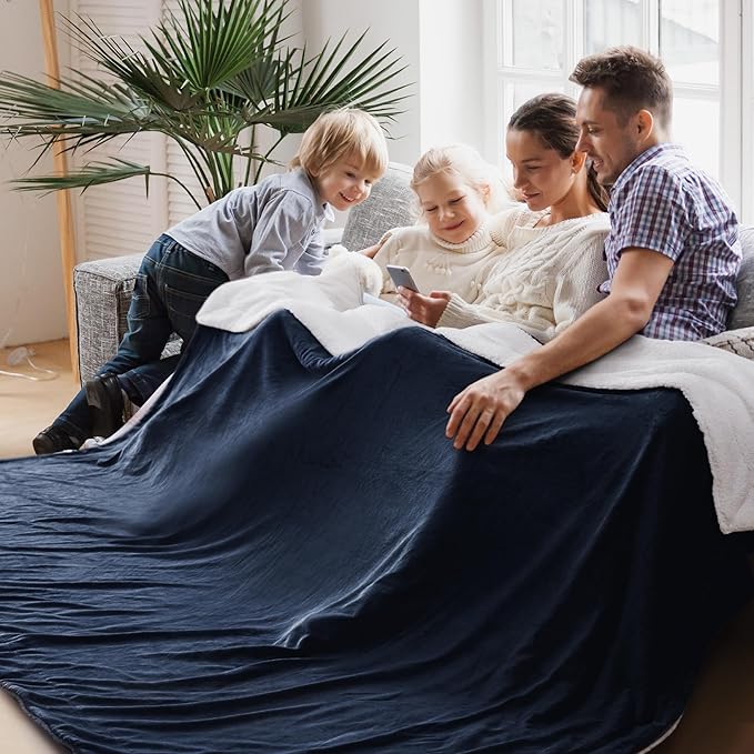 Bedsure GentleSoft Sherpa Fleece Cal King Blankets for Bed, Non-Heated, Thick and Warm Oversized Throw for Women and Men, Soft Fuzzy Plush Large Blanket for Winter, Navy, 112x98 Inches