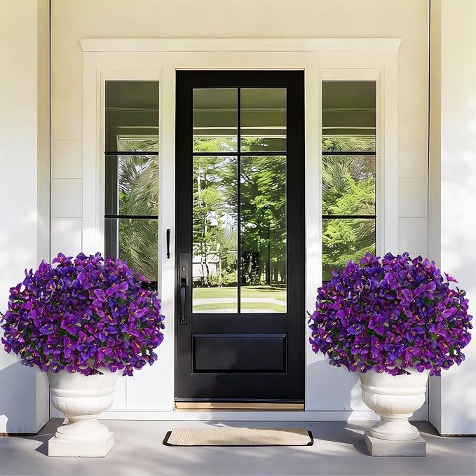Yastouay 8 Bundles Artificial Flowers for Outdoors, Bougainvillea Fake Flowers for Outside, UV Resistant Silk Outdoor Faux Plants for Porch Patio Planter Front Door Garden Decor(Purple Fuchsia)
