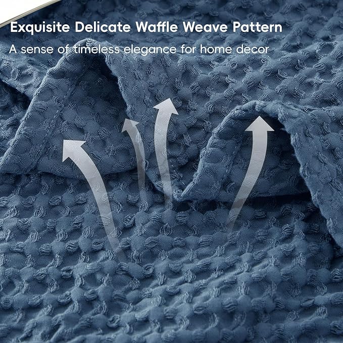 PHF Ultra Soft Waffle Weave Throw Blanket 50"x 60"- Washed Lightweight Breathablee Cozy Woven Blanket - Great for Couch Bed Sofa Home Car - Navy Blue