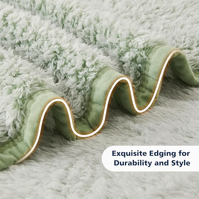 EMME Soft Sherpa Fleece Blanket Reversible Plush Fluffy Large Blanket, Light Weight Warm Decorative Boho Blanket Cover for Sofa, Couch, Bedroom,Travel(Plush Sage,60"x80")