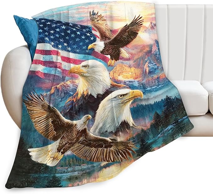 Bald Eagle Blanket for Girls Women Boys Men Adults Kids Soft Cozy Fleece American Flag Eagles Throw Blankets Gifts Warm Flannel Plush Lightweight Decor for Couch Bed Sofa 80"X60"