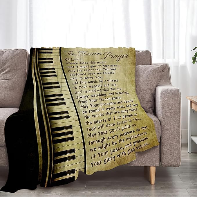 Piano Music Blanket Musician Prayer Throw Blankets Piano Keys Decor Stuff Cozy Flannel Fleece Soft Plush Fuzzy Warm Lightweight Bedding Gifts for Women Girls Kids 60"X50"