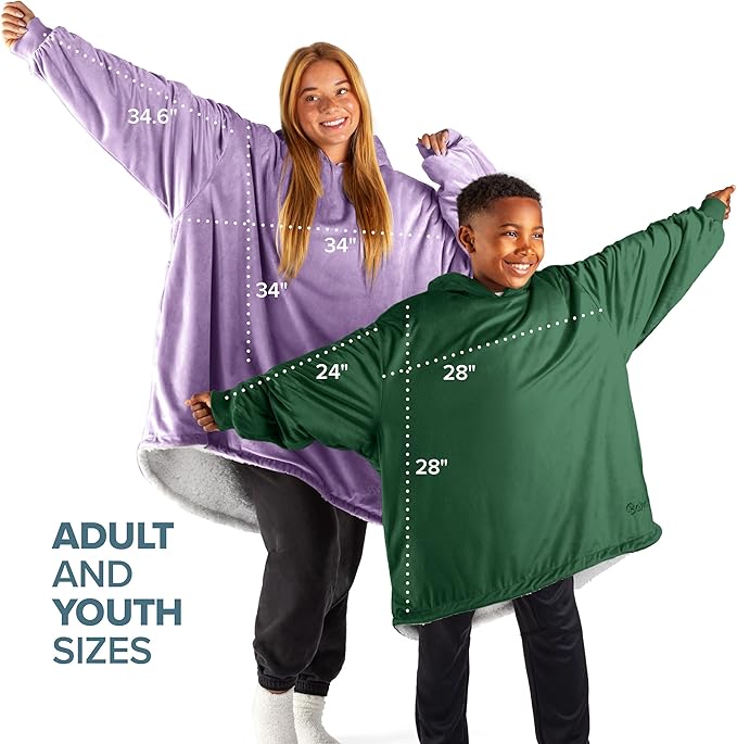 Bare Home Wearable Blanket Hoodie - Soft Plush Sherpa - Warm and Cozy - Oversized Wearable Blanket - Adult & Kid Sizes