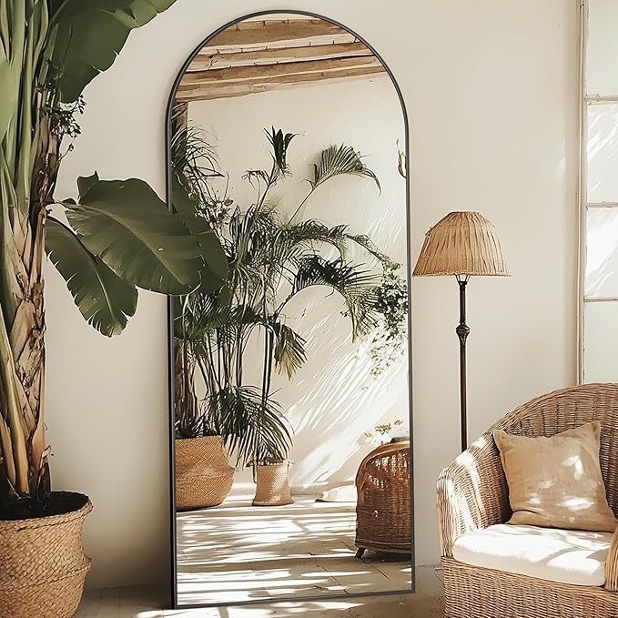 Full Length Mirror, 59"x18" Oversized Arched Mirror Large Standing Mirrors, Tall Mirrors Body Floor Mirror for Bedroom Living Room Aluminum Frame, Black