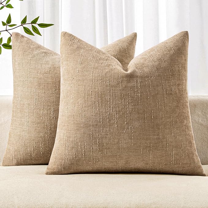 MIULEE Textured Pillow Covers 26x26 Inch Pack of 2,Starfish Khaki Camel Soft Thick Euro Decorative Chenille Throw Pillows Neutral Farmhouse Cushion Covers Modern Home Decor for Bed Couch Living Room