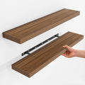 Fun Memories Rustic Wood Floating Shelves for Wall, Space-Saving Wall Mounted Shelves for Bathroom, Bedroom, Living Room and Kitchen, Stylish Storage & Display (Set of 2, Walnut, 36 in)