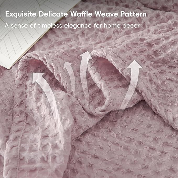 PHF Ultra Soft Waffle Weave Throw Blanket 50"x 60"- Washed Lightweight Breathable Cozy Woven Blanket for Bed - Aesthetic Decor for Couch Bedding Sofa Home Car - Lavender