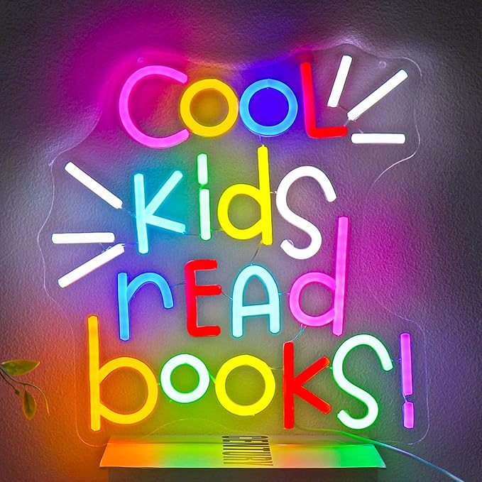 Neon Sign, Gdbkabf Cool Kids Read Books Neon Signs for Wall Decor LED Light Up Signs Home Decor for Classroom, Bedroom, Reading Corner, Study Room, Library Decoration USB Operated