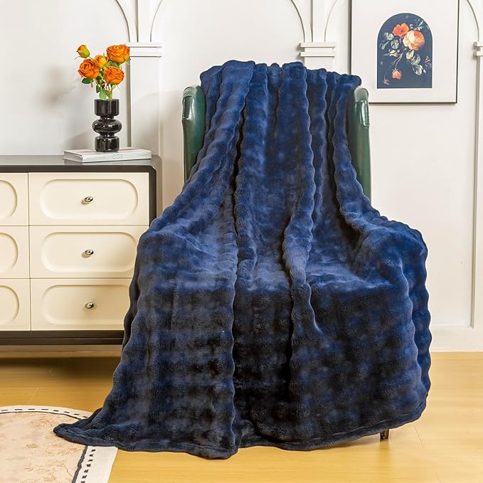 YUSOKI Luxury 3D Bubble Light Weighted Throw Blanket 1.8lb,All Ages,Home Decoration, (Navy,50 * 60inches)