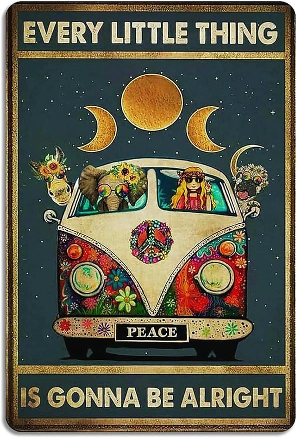 Fmcmly Every Little Thing is Gonna Be Alright Vintage Tin Signs Hippie Boho Wall Art Encouragement Gifts for Women Home Kitchen Office Bedroom Living Room Cafes Wall Decor 8x12 Inch