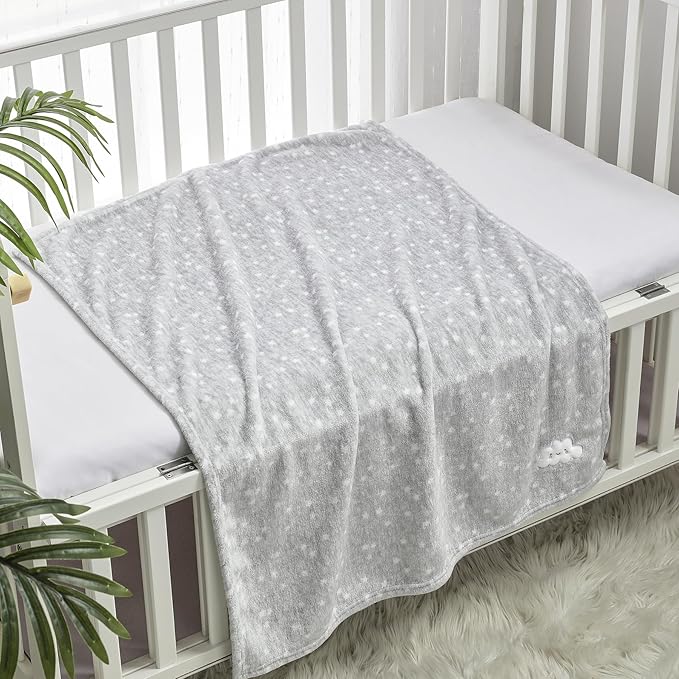 CREVENT 2Pcs 30''X40'' Cute Cozy Fluffy Warm Baby Blankets for Infants Toddlers' Bedding Crib Cot Stroller - Grey Cloud + Minky Wildflower