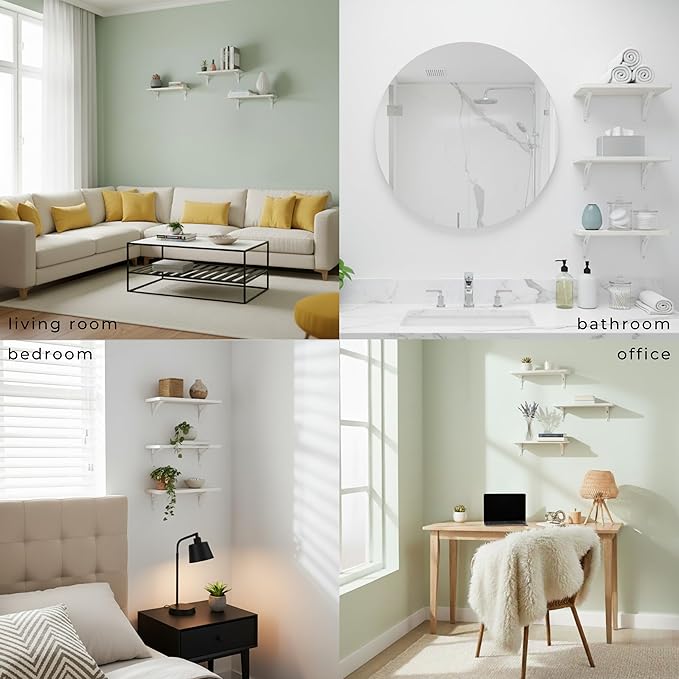 Reinforced Steel Bracket White Shelves for Wall - Easy to Install, Template and Video Included - Shelf with Brackets, White Bookshelf for Wall, Bathroom Shelves, Farmhouse Decor