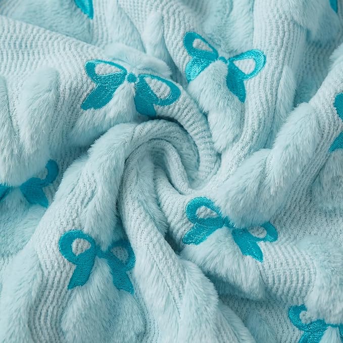 Horaldaily Easter Solid Blanket Throw, Blue Rabbits Bow Soft Fuzzy Plush Faux Fur Cozy Blankets for Couch Sofa Bed Lounging, Ideal Gifts for Kids Adults Wife Self, 50x60
