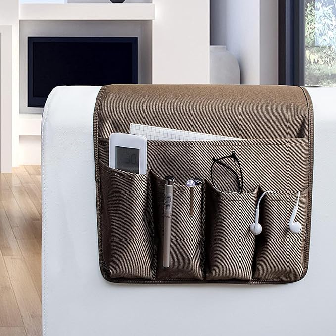 MDSTOP 5 Pockets Remote Control Holder, Magazine Rack, Space Saver Organizer, Draped Over Sofa, Couch, Recliner Armrest