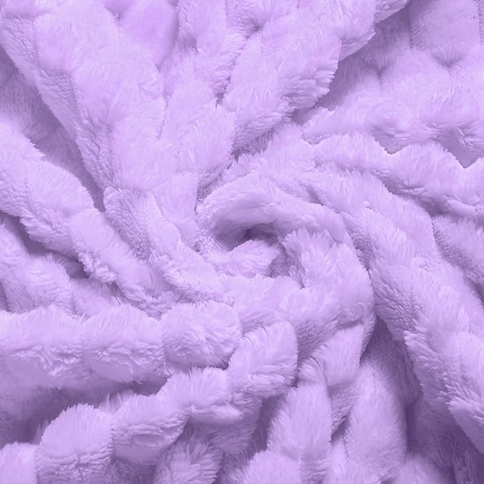 Vessia Flannel Fleece Twin Size Blanket(60x80 inch), 3D Jacquard Light Purple Fuzzy and Warm Blanket for Couch, Sofa, 300GSM Super Soft Touch Cozy Lightweight Bed Decor for All-Season