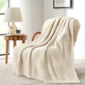 Snuggle Sac Faux Fur Checkered Blanket Twin Size with Soft Knitted Microfiber,Reversible Soft Cozy Warm Blanket for Sofa Bedroom,Cute Lightweight Striped Throws for Women,Heather Cream,60x80 inches