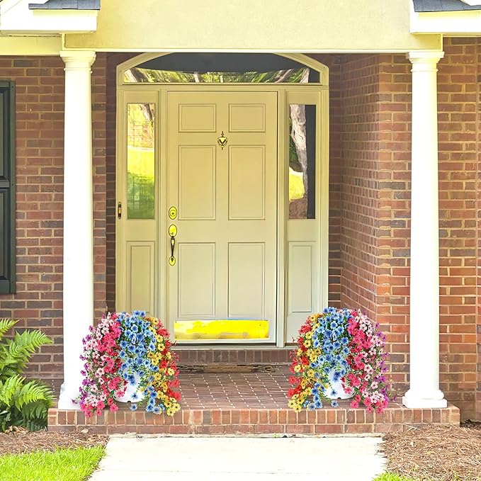 Artificial Flowers for Outdoors Spring Decor, 6 Bundles UV Resistant Realistic Fuax Silk Hanging Flowers, Fake Plants for Planter Indoor Outside Garden Porch Patio Balcony Yard Farmhouse