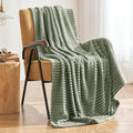 MIULEE Sage Throw Blanket 3D Ribbed Jacquard Fleece Flannel Velvet Plush Decorative Bed Blanket (Throw, 50" x 60") - Super Soft, Lightweight, Warm and Cozy for Couch Sofa