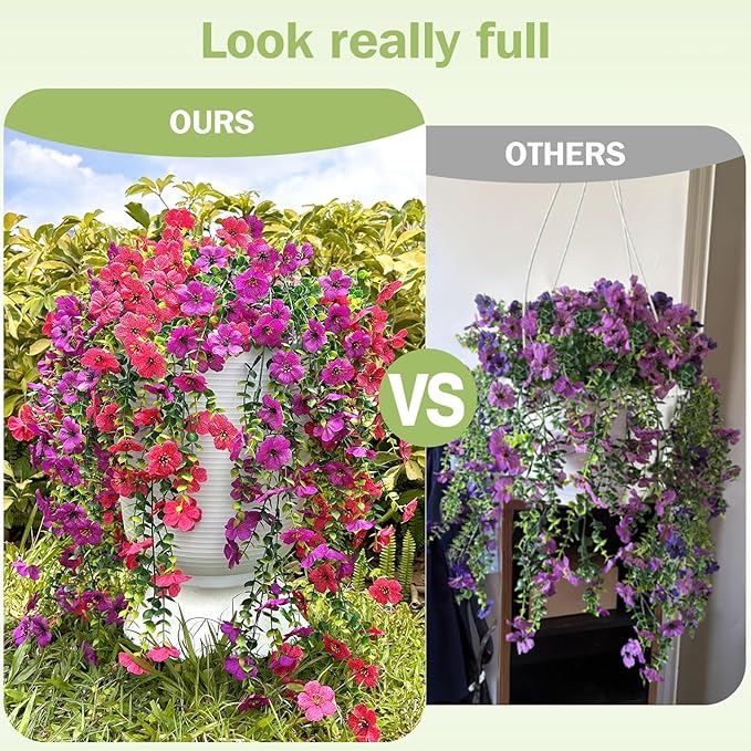 Artificial Flowers for Outdoors Spring Decor, 6 Bundles UV Resistant Realistic Fuax Silk Hanging Flowers, Fake Plants for Planter Indoor Outside Garden Porch Patio Balcony Yard Farmhouse