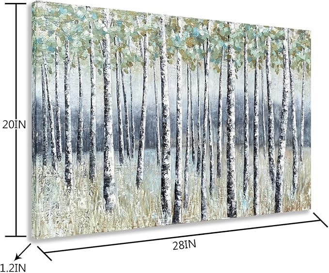 Yihui Arts Aspen Tree Paintings - Modern Abstract Forest Wall Art - Landscape Pictures with Embellishments for Living Room Bedroom Bathroom Decor