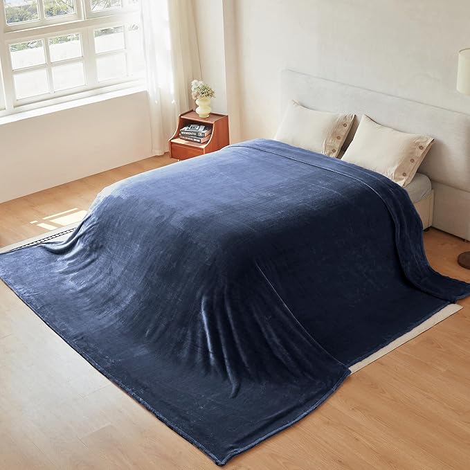COOVA Oversized King Fleece Blanket 120x138 inches, Soft Cozy Warm Giant Extra Large 10'x11.5' Blanket for Bed, Sofa, Couch,Travel, Camping, California Huge Flannel Big Throw Blanket, Navy Blue