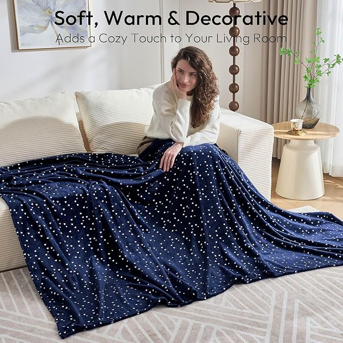 NANPIPER Fleece Blanket Heart Foil Print, Ultra Soft Lightweight Microfiber, All Season Premium Fluffy Throw for Sofa/Couch, 50"x65" Navy Blue