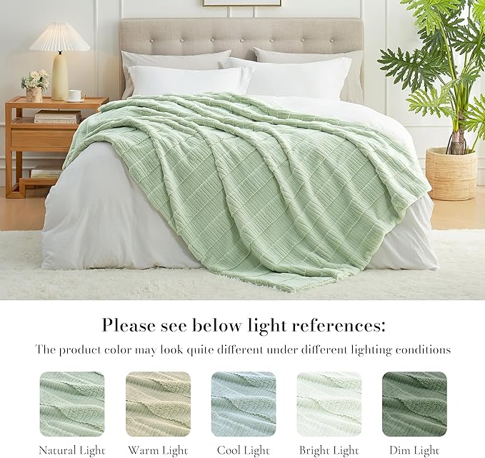 Amélie Home Luxury Striped Faux Fur Throw Blanket for Couch, Soft Cozy Fuzzy Fluffy Soft Plush Blankets Sofa Chair Gift Blankets for Women, 60"x80", Sage Green