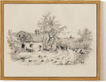 InSimSea Framed Canvas Print Art, Vintage Countryside Sketch Landscape Painting, Rustic Farmhouse Cottage Decor for Hallway Wall Floating Shelf Desk Vanity Fireplace,10x8in, Neutral Tones