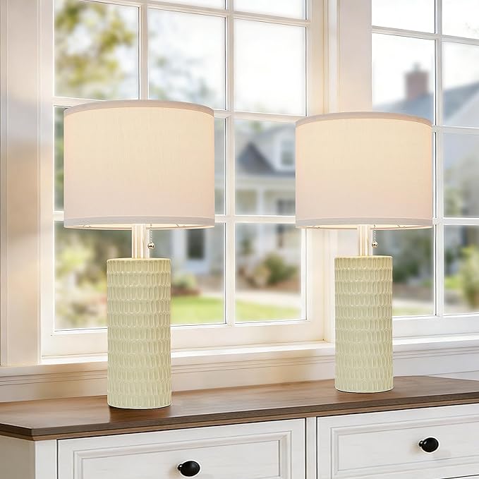 Table Lamps for Living Room Set of 2, Ceramic Table Lamps for Bedroom, 20" Modern Lamps for Night Stands, Light Green