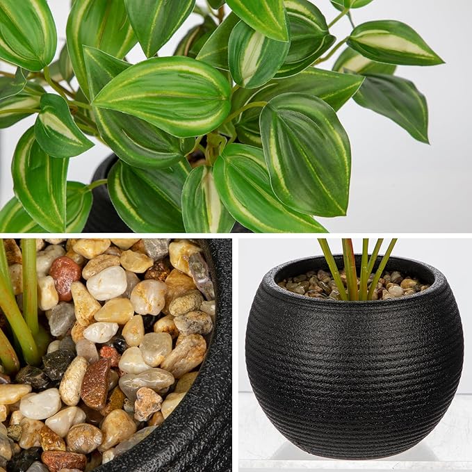 2 Packs Artificial Plants in Black Pot Tradescantia Zebrina Fake Plants Potted Decorative Faux Plant for Home Kitchen Decor
