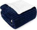 PAVILIA Navy Sherpa Fleece Throw Blanket for Couch, Soft Plush Fuzzy Blankets, Fluffy Flannel Sherpa Blanket for Sofa, Warm 3D Ribbed Winter Blanket Gift, 50x60 inches