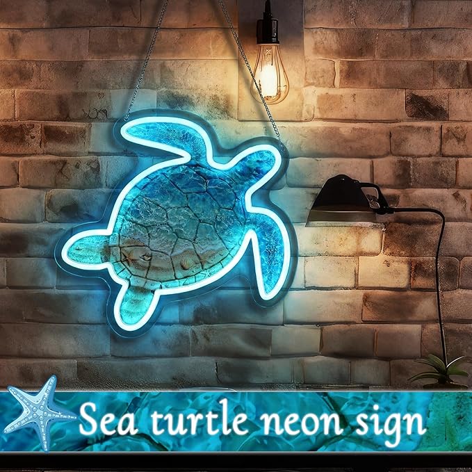 VIHOSE Sea Turtle Neon Sign Wall Decor LED USB Powered Sea Turtle Wall Art Decal Lamp Acrylic Coastal Ocean Neon Light up Sign for Bathroom Bedroom Nursery Living Room Bar Club Beach Decor Men Gifts