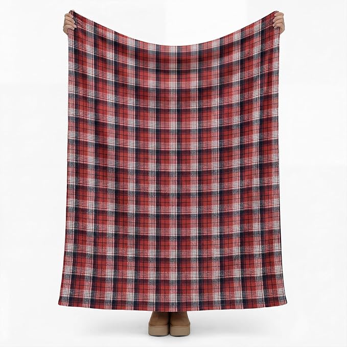Horaldaily Red Dark Blue Farmhouse Plaid Decorative Blanket Throw, Spring Summer Rustic Soft Lightweight Blanket for Couch Sofa Bed Lounging Decoration, Ideal Gifts for Kids Adults Self, 50x60