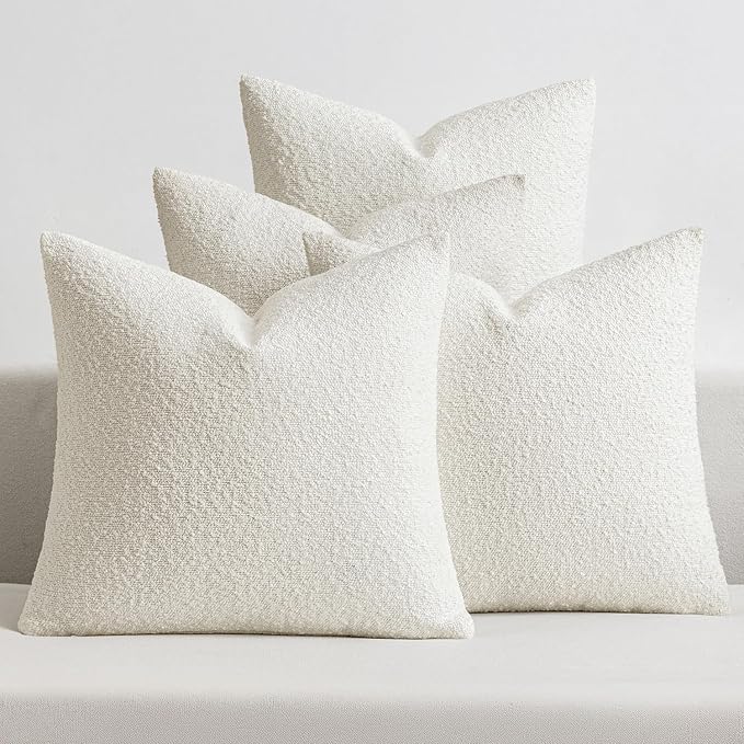 MIULEE Pack of 4 Decorative Textured Boucle Throw Pillow Covers 20x20 Inch White Accent Pillow Cases Soft Couch Cushion Covers for Modern Farmhouse Boho Chair Sofa Bed Livingroom Home Decor