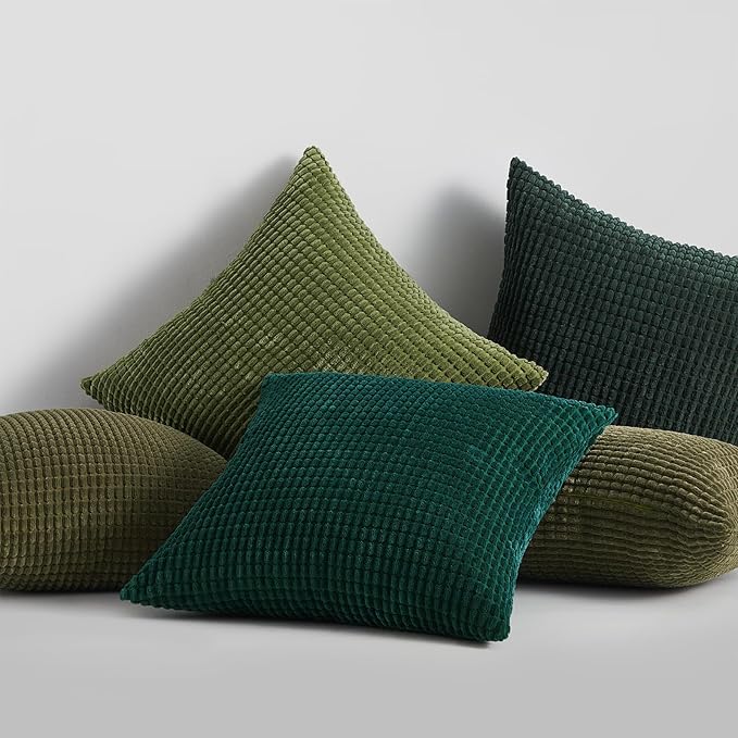 Topfinel Fall Pillow Covers Set of 4 Soft Corduroy Boho Strip Textured Green Pillow Covers Modern Farmhouse Cute Autumn Home Decor Green Living Room Sofa Couch Bed 55x55 cm