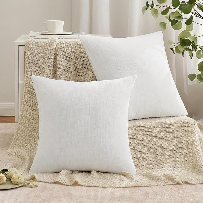 MIULEE White Couch Pillow Covers 20x20 Inch, Set of 2 Soft Chenille Decorative Square Throw Pillow Covers Farmhouse for Sofa Living Room Bed
