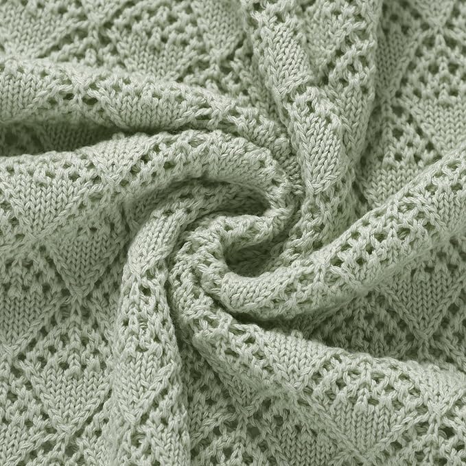 Neiwech Cotton Cellular Baby Blanket Knitted Swaddle Crib Nursery Receiving Blankets for Newborn Boy Girl 40 x 30 Inch Green