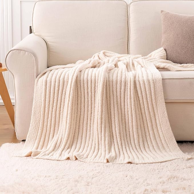 BATTILO White Throw Blanket for Couch, Knit Fuzzy Plush Cream Throw Blankets, Warm Cozy Lightweight Blanket for Bed, Sofa, Home Decor, 50"x60"
