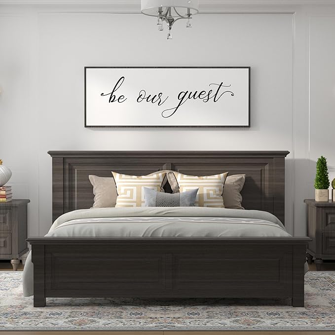 PEONIA 41" x 15" Be Our Guest Wall Decor - Be Our Guest Framed Above Bed for Bedroom Wall Decor Minimalist And Aesthetic Wall Art Canvas Signs (Black)