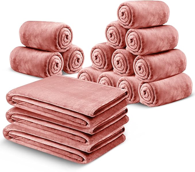 IR Imperial Rooms Fleece Blanket 16 Pack - Super Soft Fluffy Pink Throw Blanket for Sofa and Bed - Warm and Cozy Lightweight 400 GSM Microfiber Bed Throws Blankets, 50x60 Inches (Throw/Travel)