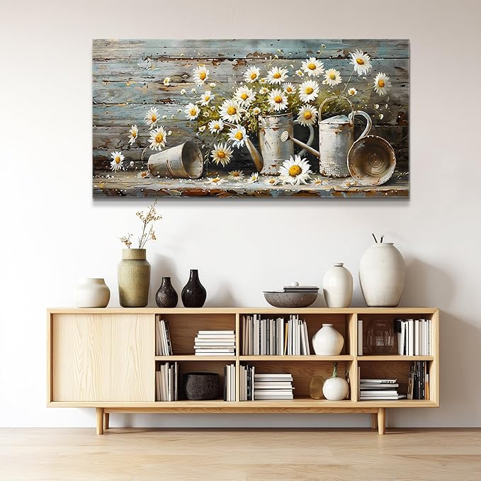 QIYILEXWART Canvas Wall Art For Living Room Large Wall Decor For Kitchen Bedroom Decorations Daisy Rustic Landscape Pictures Farmhouse Painting Artwork Room Wall Mural Aesthetic Home Decor 30x60 In