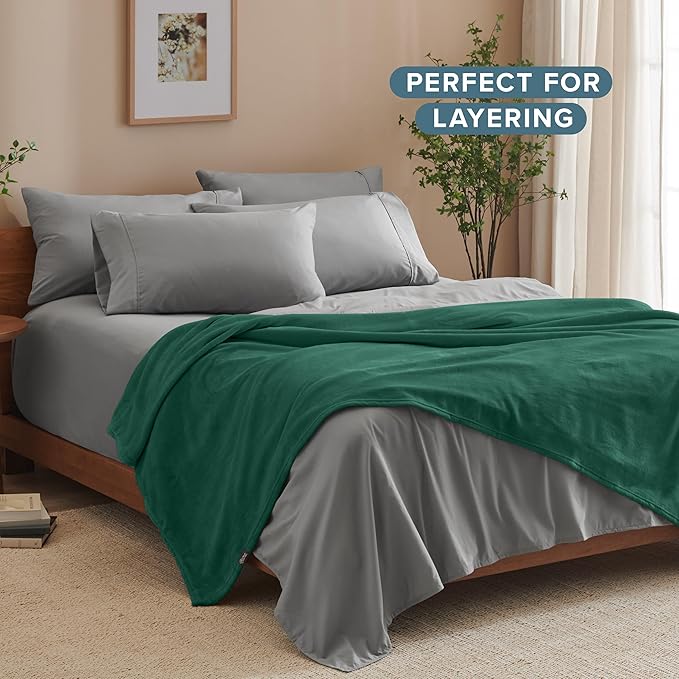 Bare Home Fleece Blanket - Full/Queen - Ultra-Soft Lightweight for Bed, Sofa, and Couch - Luxury Microplush - Cozy Warm Blanket (Full/Queen, Forest Green)