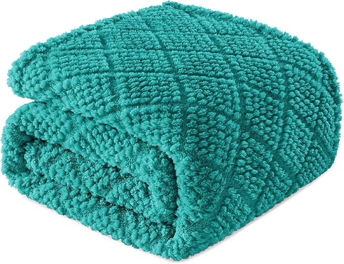Whale Flotilla Fuzzy Fleece Throw Blanket for Couch, Bed, Soft Fluffy Jacquard Waffle Blankets for All Season, Lightweight and Warm, 50x60 Inch, Teal