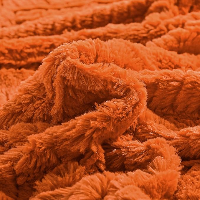 YUSOKI Luxury Faux Fur Throw Blanket(Without Pillows) 2 Layers,3lb,All Ages,Home Decoration, (Burnt Orange,50" x 63")
